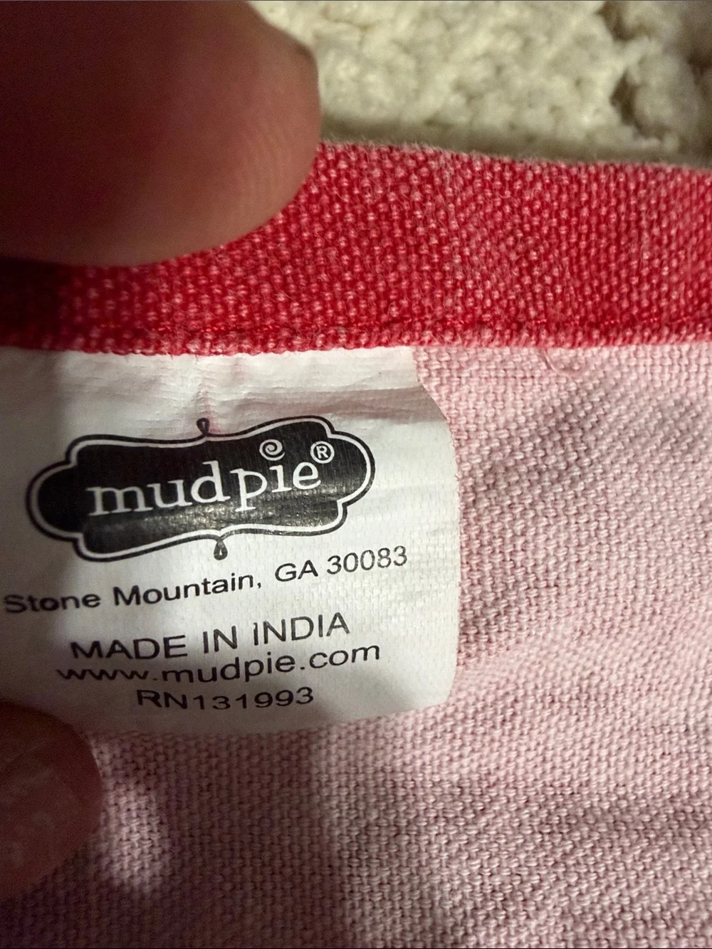GUC Mudpie Red Holiday Apron with Candy-Stripe Ties heavy canvas bundle